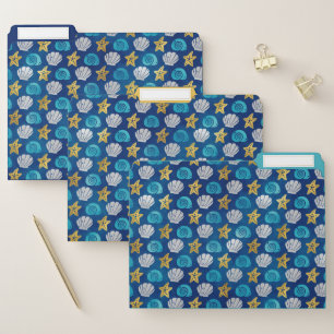 Ocean Beach Seashells Starfish Blue Sea Theme File Folder