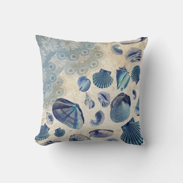 Ocean Beach Seashells Throw Pillow (Front)