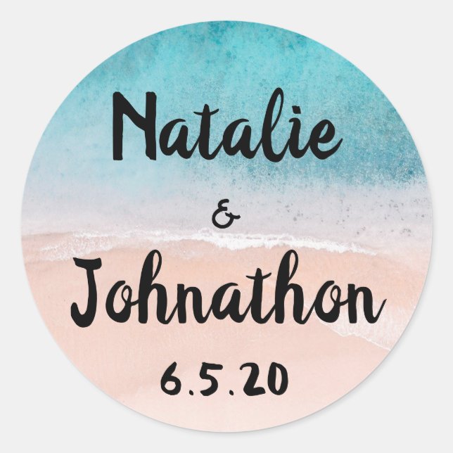 Ocean Beach Seaside Destination Wedding Classic Round Sticker (Front)