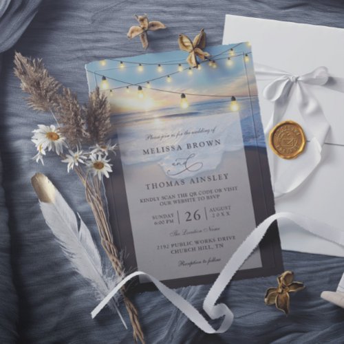 Ocean Beach Seaside String Lights QR Code Wedding