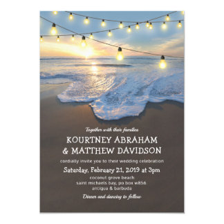 Ocean Beach Seaside String Lights Wedding Card