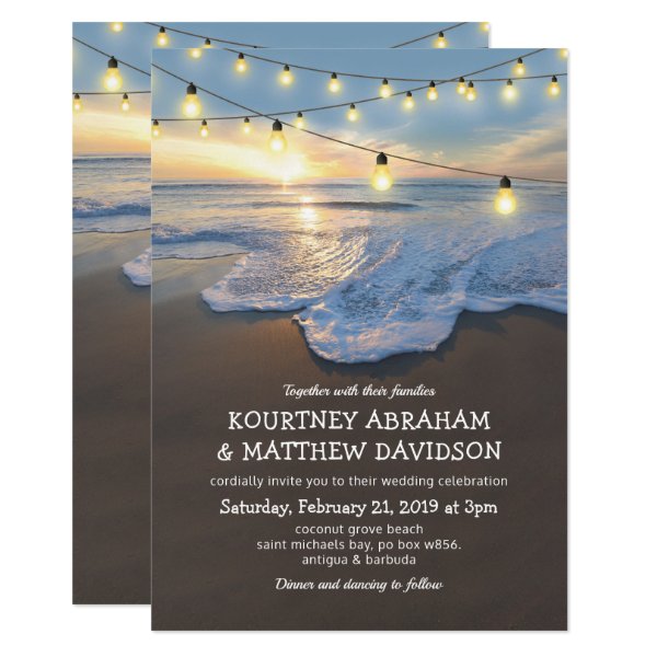 256864865701977190 Ocean Beach Seaside String Lights Wedding Invitation