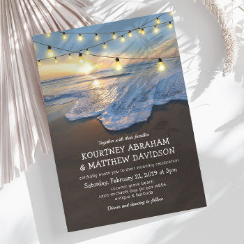 Ocean Beach Seaside String Lights Wedding Invitation by special_stationery at Zazzle
