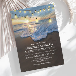 Ocean Beach Seaside String Lights Wedding Invitation
