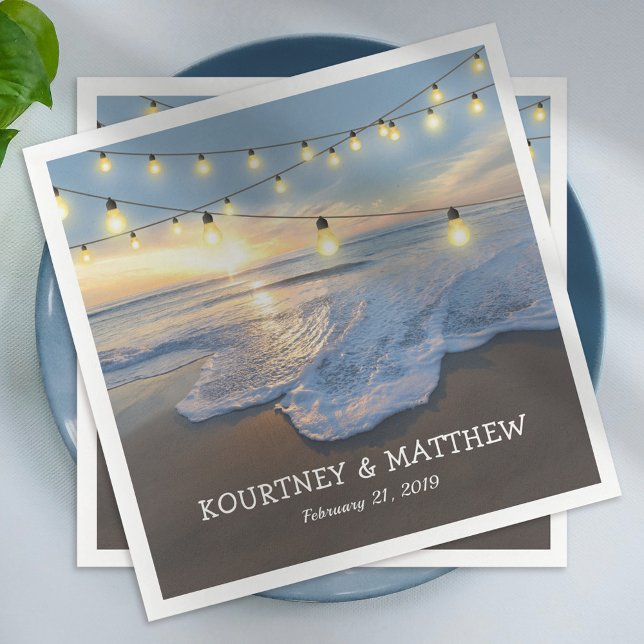 Ocean Beach Seaside String Lights Wedding Napkins (Creator Uploaded)