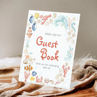 Ocean Beach She Is Catch Bridal Shower Guest Book Pedestal Sign