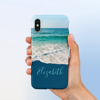 Ocean Beach Shore Personalized Blue Iphone Xs Case by ironydesignphotos at Zazzle