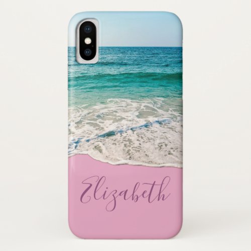 Ocean Beach Shore Personalized Pink iPhone XS Case