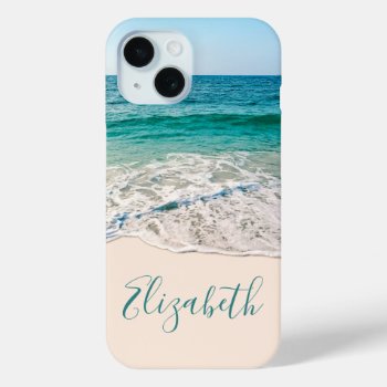 Ocean Beach Shore To Add Your Name Iphone 15 Case by ironydesignphotos at Zazzle