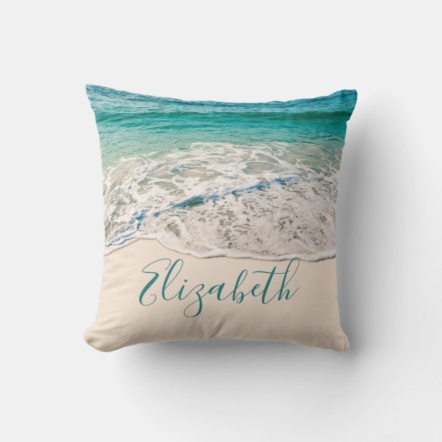Ocean Beach Shore to Add Your Name Throw Pillow (Front)