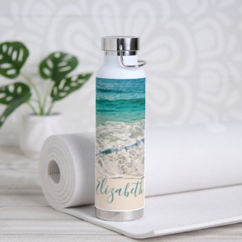 Ocean Beach Shore To Add Your Name Water Bottle by ironydesignphotos at Zazzle