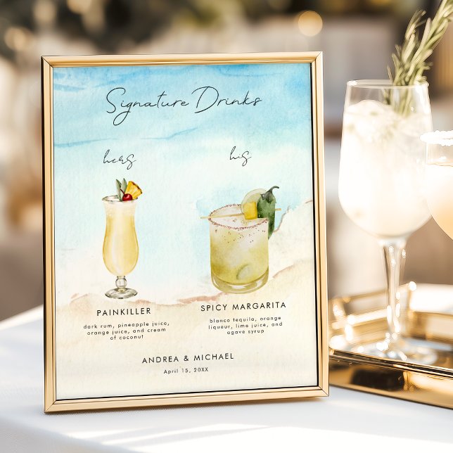 Ocean Beach Signature Drinks Bar Menu Wedding Sign (Creator Uploaded)