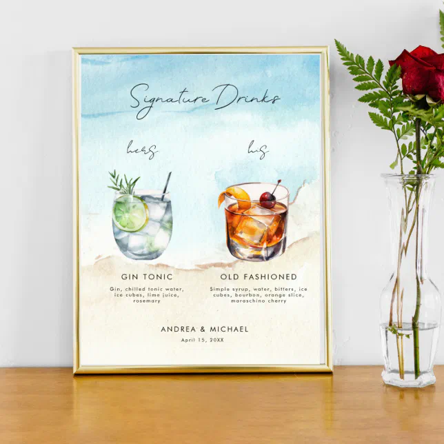 Ocean Beach Signature Drinks Bar Menu Wedding Sign | Zazzle