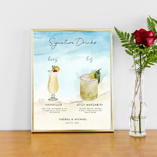 Ocean Beach Signature Drinks Bar Menu Wedding Sign
