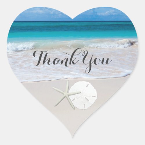 Ocean Beach Starfish Sand Dollar Thank You Heart Sticker