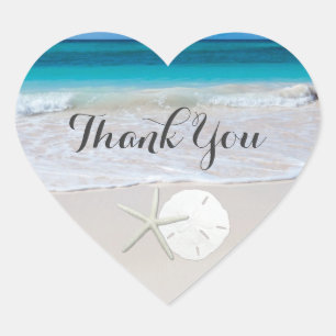 Ocean Beach Starfish Sand Dollar Thank You Heart Sticker
