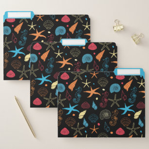 Ocean Beach Starfish Seashell Seahorse Pattern File Folder