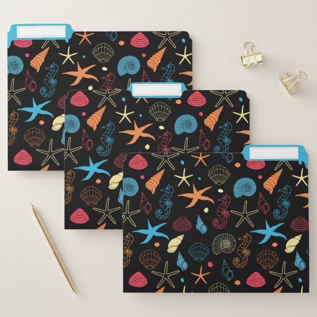 Ocean Beach Starfish Seashell Seahorse Pattern File Folder (Set)