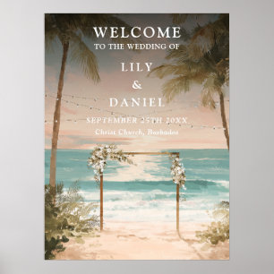Ocean Beach String Lights Wedding Welcome Sign