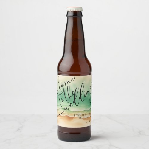 Ocean Beach Summer Green Sea Wedding Beer Bottle Label