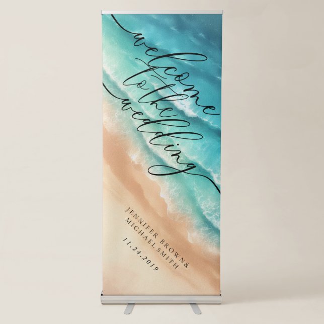 Ocean Beach Summer Party Hot Welcome Wedding Retractable Banner (Front)
