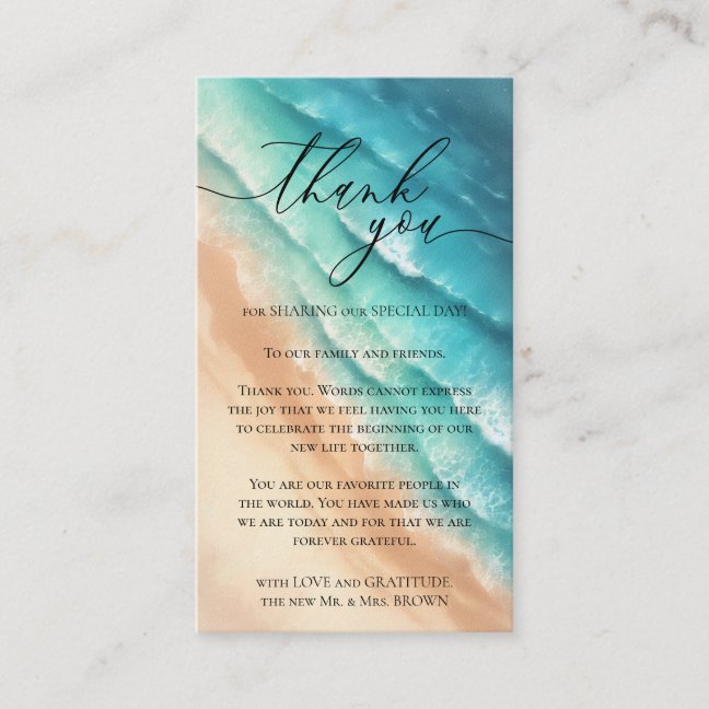 Ocean Beach Summer Party Thanks Enclosure Card
