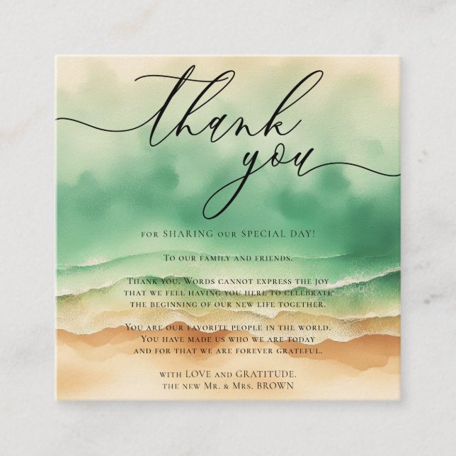 Ocean Beach Summer Party Wedding Sunset Enclosure Card (Front)