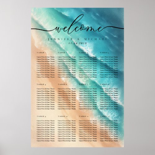 Ocean Beach Summer Party Wedding Table Numbers Poster