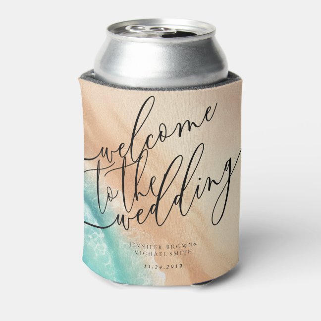 Ocean Beach Summer Party Wedding Welcome Can Cooler