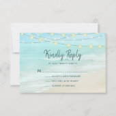Ocean Beach Summer String Lights Wedding  RSVP Card (Front)