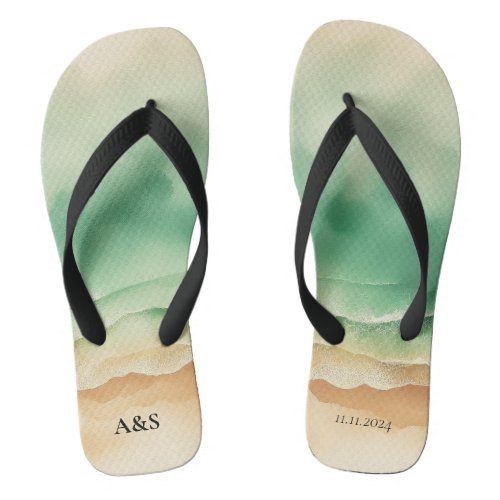 Ocean Beach SUMMER Watercolor Elegant Flip Flops