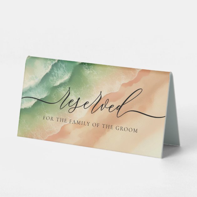 Ocean Beach Summer Wedding Reservation Table Tent Sign