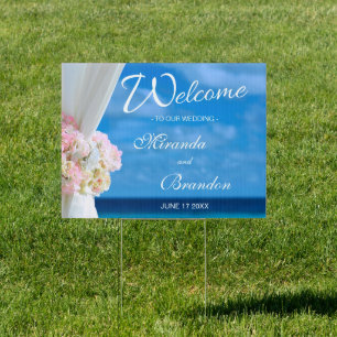 Ocean Beach Summer Wedding Welcome Sign