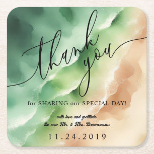 Ocean Beach Sunny Watercolor Summer Party Square Paper Coaster