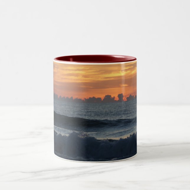 Ocean beach sunrise color photo coffee mug (Center)