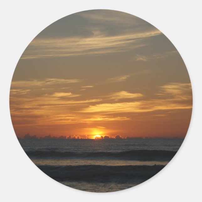Ocean beach sunrise color photo stickers (Front)