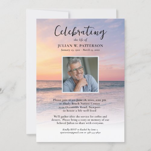 Ocean Beach Sunset Celebration of Life Photo Invitation