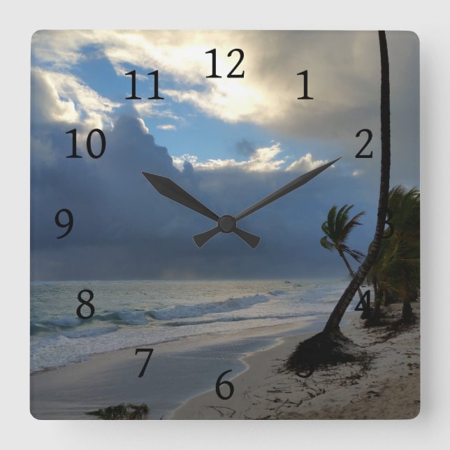 Ocean beach sunset Photo 20 Square Wall Clock (Front)