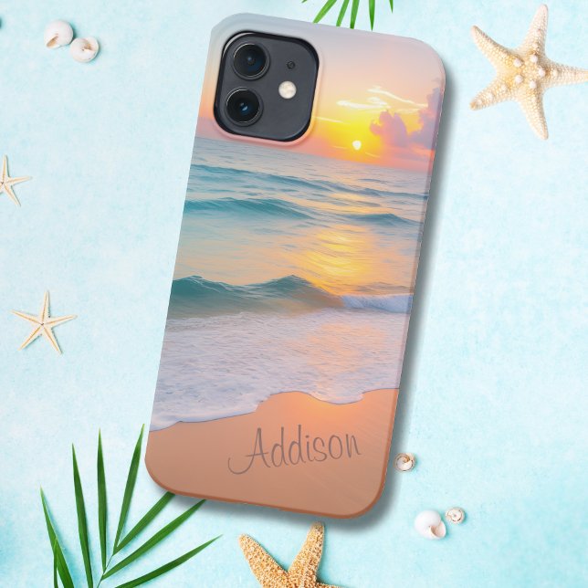 Ocean Beach Sunset Vibes Personalized iPhone Case (Creator Uploaded)