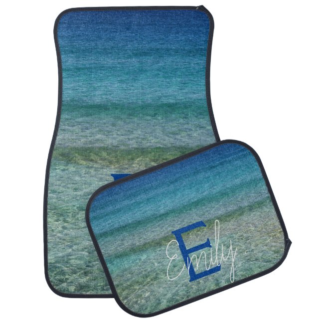 Ocean Beach Surfer Monogrammed Monogram Car Floor Mat (Set)
