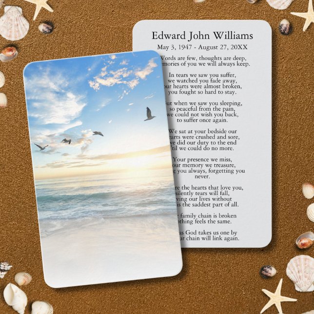 Ocean Beach Sympathy Funeral Memorial Card (Beach Memorial Prayer Card)
