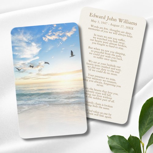 Ocean Beach Sympathy Funeral Memorial Card