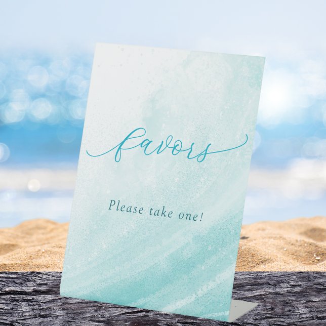 Ocean Beach Teal Blue Favors Please Take One Pedestal Sign (Creator Uploaded)