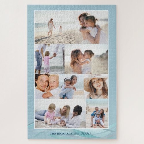 Ocean Beach Theme Family Photo Memory Collage Grid Jigsaw Puzzle