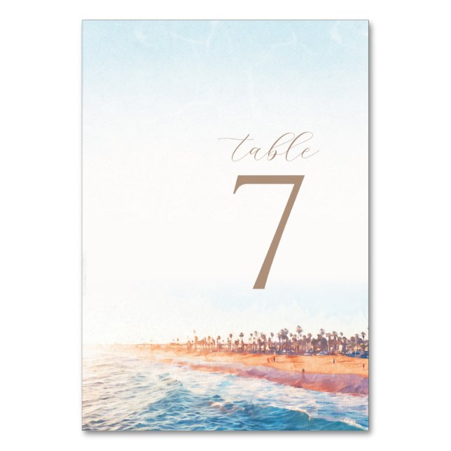 Ocean Beach Themed Wedding Table Number Card  (Front)
