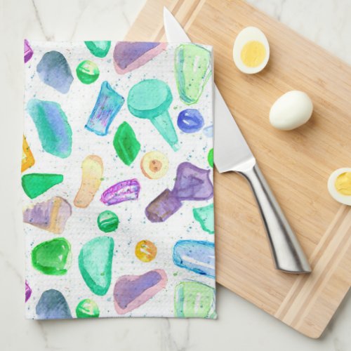 Ocean Beach Treasures Sea Glass Marbles Buttons Towel