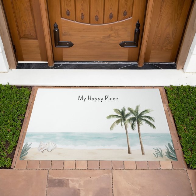 Ocean Beach Tropical Palm Trees Shells Doormat (Outdoor)