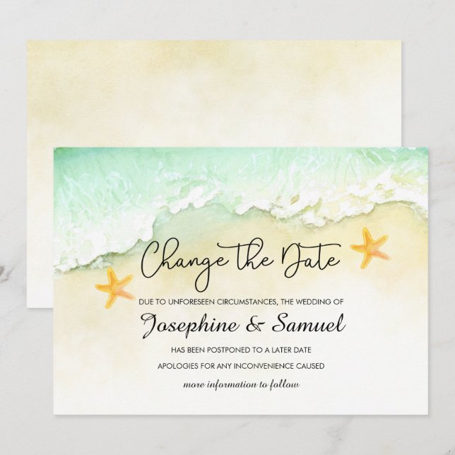 Ocean Beach Tropical Summer Change The Date Invitation (Front/Back)