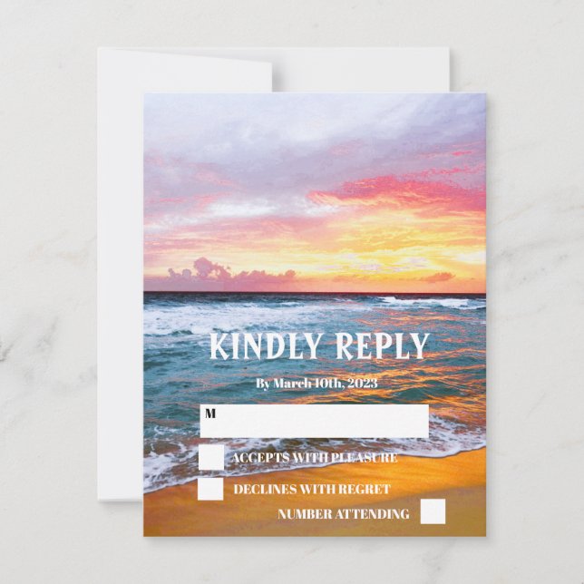 Ocean Beach Tropical Sunset Wedding  RSVP Card (Front)