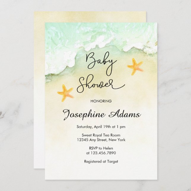 Ocean Beach Tropical Watercolor Baby Shower Invitation (Front/Back)